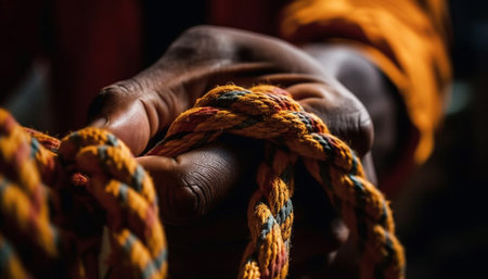 One person determination and strength tied knot for rock climbing adventure generated by artificial intelligenceの素材