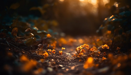 Autumn leaves on forest trees create vibrant nature patterns generated by artificial intelligenceの素材