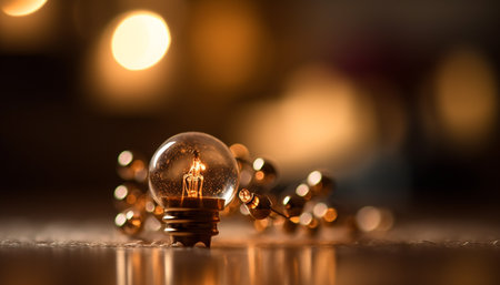 Electric lamp illuminates bright ideas, glowing with innovation and creativity generated by artificial intelligenceの素材
