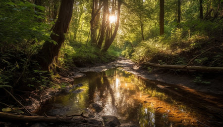 A tranquil scene in the wilderness area, growth of nature generated by artificial intelligenceの素材