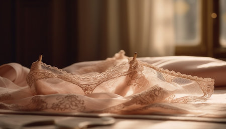 Romantic elegance in a comfortable bedroom with luxurious silk bedding generated by artificial intelligenceの素材