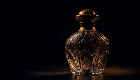 Old fashioned whiskey bottle reflects elegance and luxury on black background generated by artificial intelligenceの素材