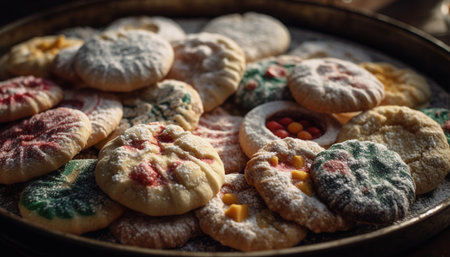 Homemade sugar cookies, baked with indulgence and gourmet chocolate generated by artificial intelligenceの素材