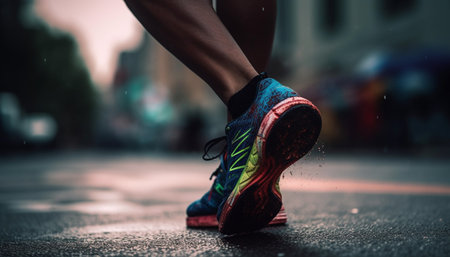 Muscular athlete races through nature with determination and strength generated by artificial intelligenceの素材