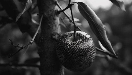 A poisonous viper hangs from a branch, its eyes looking for food generated by artificial intelligenceの素材
