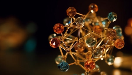 Reflection of futuristic communication symbol illuminates metal sphere in laboratory generated by artificial intelligenceの素材