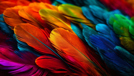 The elegant peacock macro image showcases its vibrant animal markings generated by artificial intelligenceの素材