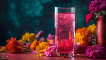 A refreshing cocktail in a vase, surrounded by nature beauty generated by artificial intelligenceの素材