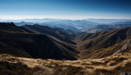 High up in the mountain range, a majestic landscape awaits generated by artificial intelligenceの素材