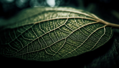 Vibrant leaf vein pattern in macro, showcasing organic growth generated by artificial intelligenceの素材