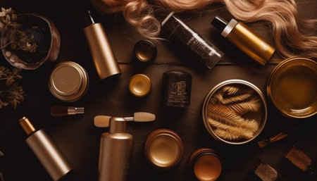 Shiny lipstick collection adds glamor to women beauty routine generated by artificial intelligenceの素材