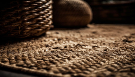 Woven burlap rug adds rustic charm to homemade winter decor generated by artificial intelligenceの素材