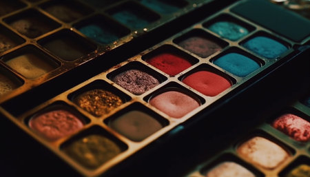 Artist vibrant palette of eye make up in a powder compact generated by artificial intelligenceの素材