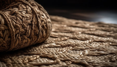 A close up of a ball of wool, woven with a pattern generated by artificial intelligenceの素材