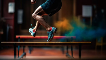 One young woman jumping with vitality in sports clothing generated by artificial intelligenceの素材