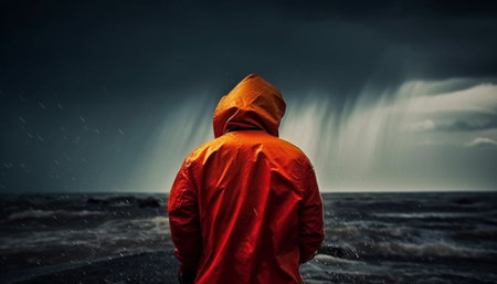 A danger filled adventure in the overcast mountain landscape for adults only generated by artificial intelligenceの素材