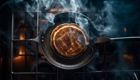 Grilled meat and sweet dessert on glowing steel barbecue equipment generated by artificial intelligenceの素材