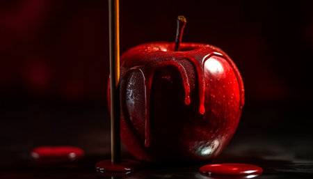 Fresh apple drop, temptation for healthy eating, no candy love generated by artificial intelligenceの素材