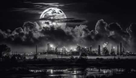 Engineering equipment fuels environmental damage, alternative energy saves our planet generated by artificial intelligenceの素材