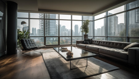 A modern luxury living room with comfortable chairs and elegant decor generated by artificial intelligenceの素材