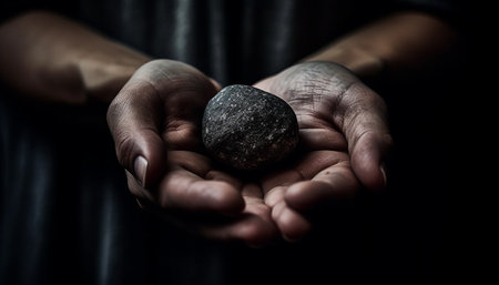 Caucasian hand holds precious gem, symbol of spirituality and beauty generated by artificial intelligenceの素材