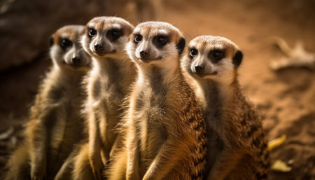 A cute family of three lemurs sitting in a row generated by artificial intelligenceの素材