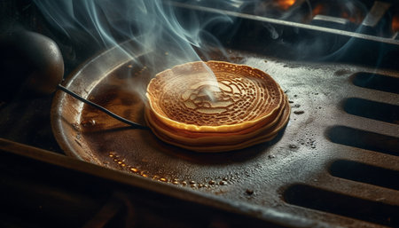 Grilled seafood on a plate, glowing with heat and freshness generated by artificial intelligenceの素材
