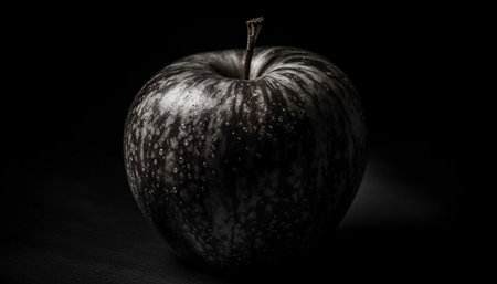 Juicy apple drops with dew on clean, organic black background generated by artificial intelligenceの素材