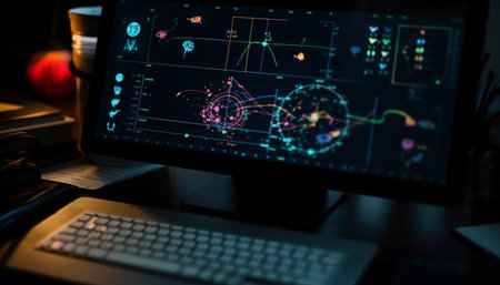 Modern business growth illuminated by digitally generated blue data chart generated by artificial intelligenceの素材