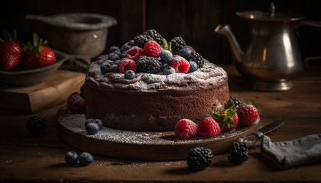 A rustic cheesecake baked with fresh berries, a summer indulgence generated by artificial intelligenceの素材