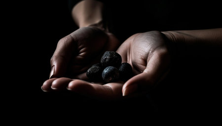 Freshly picked ripe fruit held in hand for healthy eating generated by artificial intelligenceの素材