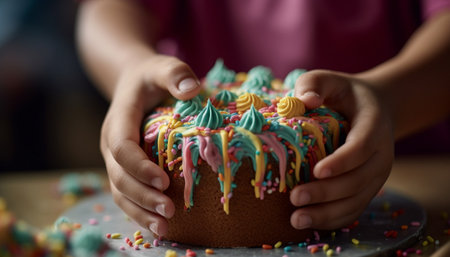 Child homemade dessert decoration brings happiness to social celebration generated by artificial intelligenceの素材