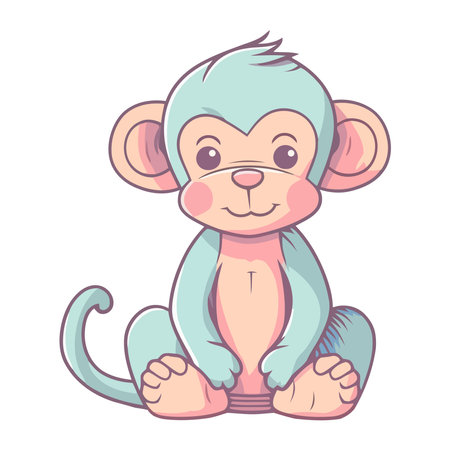 Cute baby monkey sitting, smiling with loveのイラスト素材