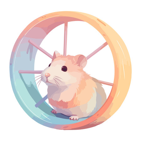 Cute hamster sitting on blue wheel patternのイラスト素材