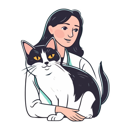 Woman and Cute cartoon kitten togetherのイラスト素材