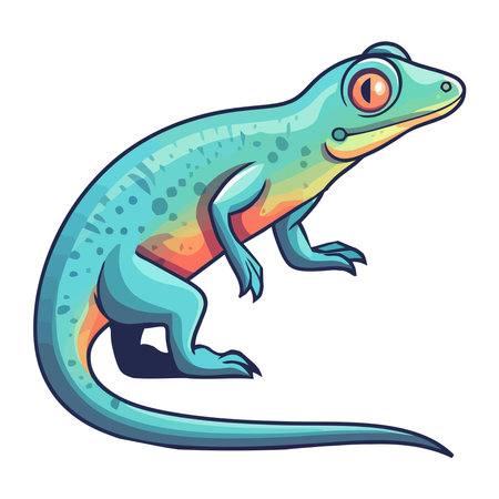 Cute blue gecko sitting on branch, isolatedのイラスト素材