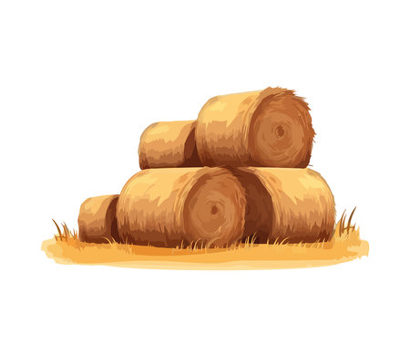 farm, stack of bale hayのイラスト素材