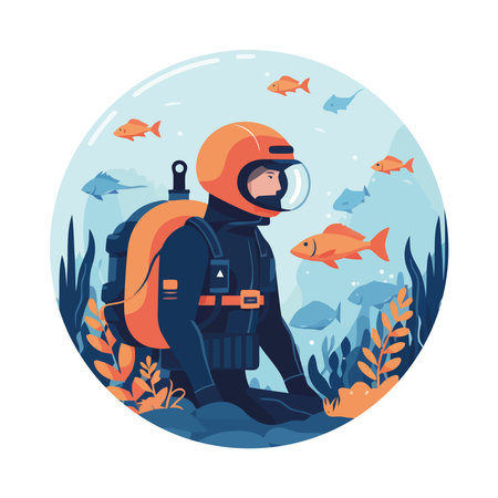 Deep sea adventure scuba diving with fishのイラスト素材