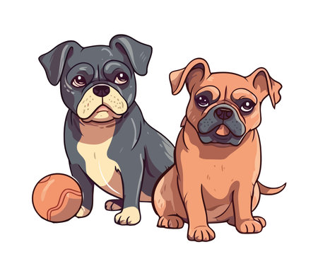 Cute puppies playing ball, purebred and pamperedのイラスト素材