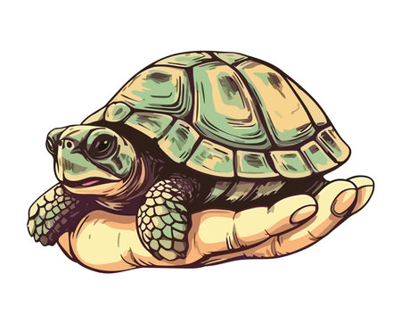 Slow and steady, the cute turtle crawlsのイラスト素材
