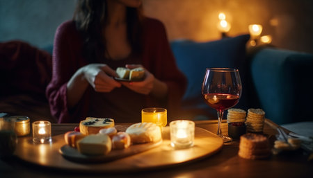 Men and women enjoy red wine by the fire, smiling generated by artificial intelligenceの素材