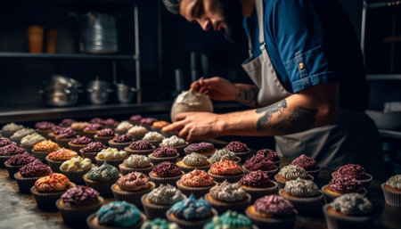 One adult craftsperson making homemade pottery in small kitchen workshop generated by artificial intelligenceの素材