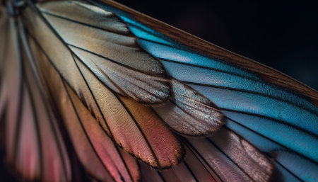 Vibrant butterfly wing displays elegance and beauty in nature design generated by artificial intelligenceの素材