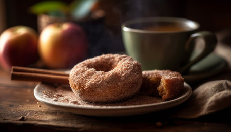 Homemade dessert on rustic table with selective focus and indulgence generated by artificial intelligenceの素材