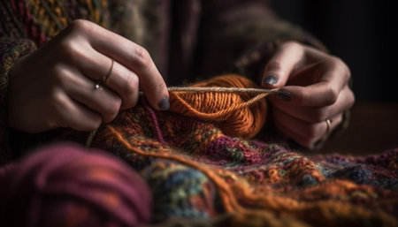 One person holding a ball of wool, knitting warm clothing generated by artificial intelligenceの素材