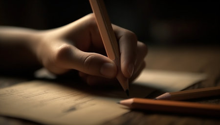 One person working on education with pencil and pen indoors generated by artificial intelligenceの素材