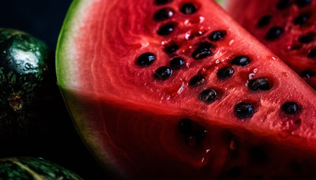 Juicy watermelon slice, fresh and ripe, perfect summer snack generated by artificial intelligenceの素材