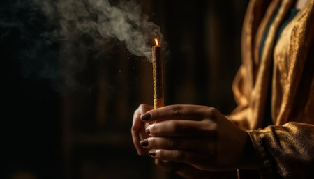 Unhealthy addiction burning in the night, smoking issues and danger generated by artificial intelligenceの素材