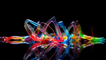 Abstract multi colored science biology transparent black background generated by artificial intelligenceの素材