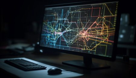 Modern office technology fuels business growth with digital connections generated by artificial intelligenceの素材